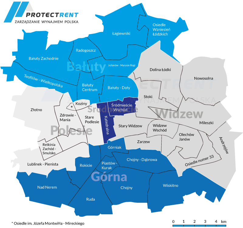 Mapa Łódź dzielnice miasta