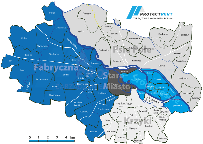 Mapa Wrocław dzielnice miasta i osiedla